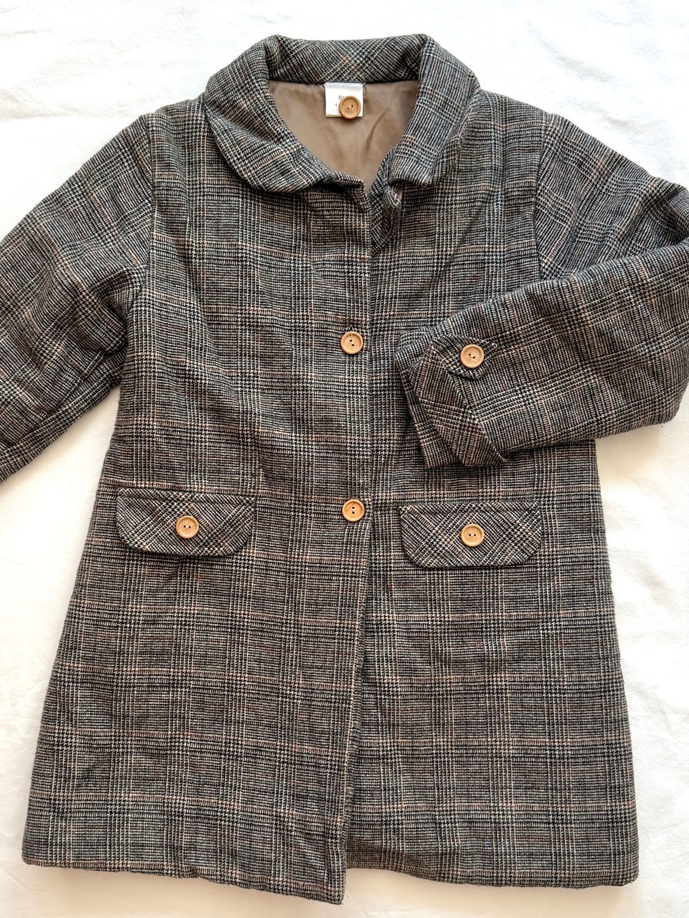 Girls' Plaid Wool-Blend Coat in Gray, Size 8.